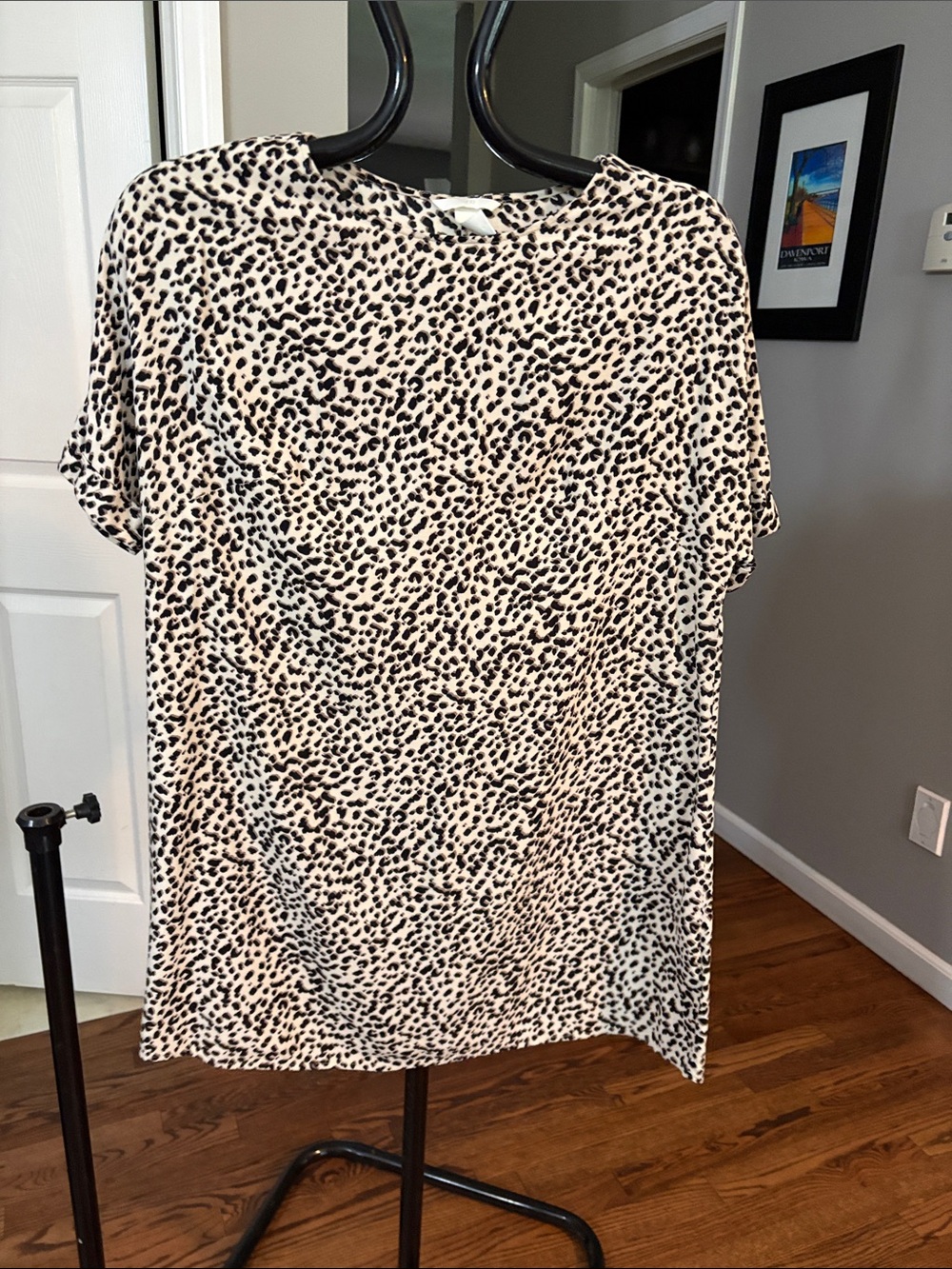 H&M Cream and Black Leopard Print Short Sleeve Dress